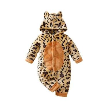 Imagem de Macacão De Bebê De Pelúcia Com Estampa De Leopardo, Manga Longa, Para 