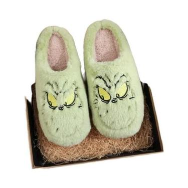 Imagem de Pantufas De Inverno Para Mulheres plus Size Em Verde Com Pelúcia Confo