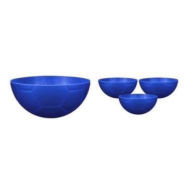 Imagem de Kit 4 Petisqueira Futebol Azul 240Ml Plástico - Bb Store