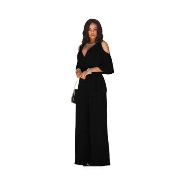 Imagem de Macacão Feminino plus Size Com Decote Em V E Ombros Descobertos, Calça