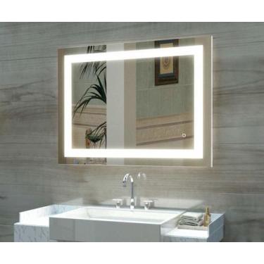 Imagem de Espelho Led 100x90 luz 3 cores fria neutra quente retangular jateado 1