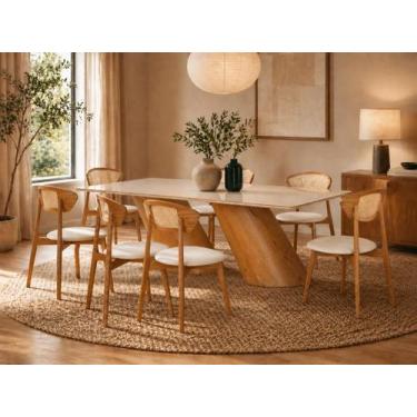 Imagem de Sala de Jantar maciça 8 cadeiras 2,20m -cru -Orion -Imperial - Imperia