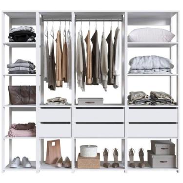 Imagem de Guarda Roupa Closet 4 Peças Cabideiro Gaveta Branco Prodecor Módulos M