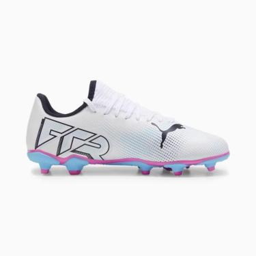 Imagem de Chuteira Campo Puma Future 7 Play FG/AG/JR Juvenil - Branco/Azul Claro/Pink-Unissex