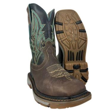 Imagem de Bota Texana Masculina Durango Marrom Cano Bordado Verde Solado Work, M