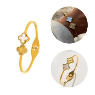 Imagem de Bracelete feminino pulseira trevo virgínia luxo em aço inoxidável banh