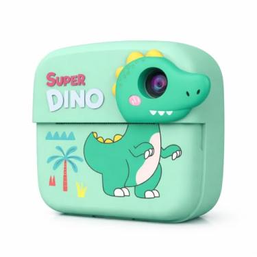 Imagem de Câmera Infantil Instantânea com Impressão – Foto e Vídeo Full HD, Design Dino Azul + Papéis + branco para Colorir