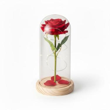 Imagem de Flor Artificial na Cupula 21cm Rosa Vermelha LED Presente - Genérica