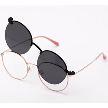 Imagem de Armação Óculos Grau Clipon Sol Feminino Redondo 2 Em 1 Mel-Feminino