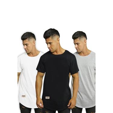 Imagem de Kit 3 Camisas Longline 100% Algodão Preta, Branca e Cinza Masculina Di Nuevo-Masculino