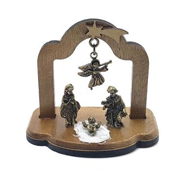 Imagem de Adorno Presépio Natal Sagrada Família de Madeira com Arco Oval