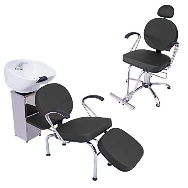 Imagem de Kit 1 Poltrona Cadeira Fixa e Lavatório Salão Beleza Veneza