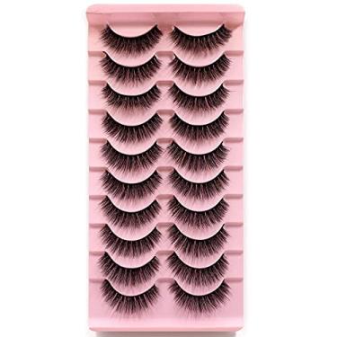 Imagem de Cílios Postiços Naturais Faux Mink Wispy Cat Eye Cílios Fofos Pacote de Cílios Fofos 3D Faixa de Volume Curto 10 Pares Atacado (8E06)
