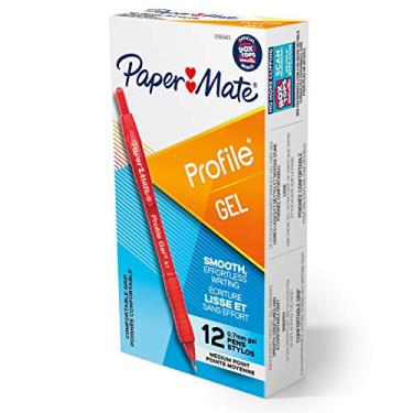 Imagem de Paper Mate Caneta retrátil com perfil de gel 0,7 mm, vermelha, 12 unidades