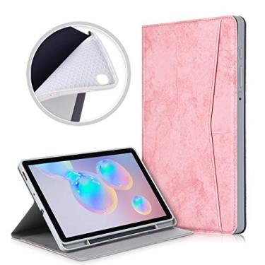 Imagem de LIYONG Capa para tablet Samsung Galaxy Tab S6 Lite P610/P615 Capa de couro flip horizontal TPU com textura de tecido mármore com suporte e compartimento para cartão e compartimentos para caneta (cor: rosa)
