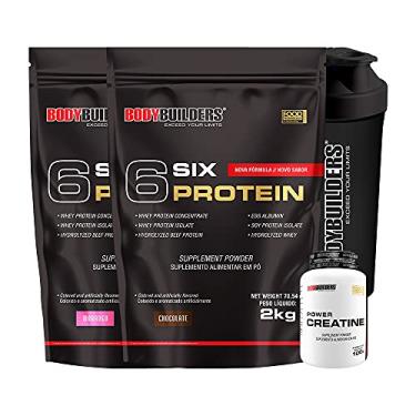 Imagem de Kit 2x 6 Six Protein 2kg + Power Creatina 100g + Coqueteleira – Bodybuilders Sabor Chocolate e Morango