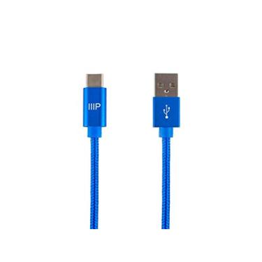 Imagem de Monoprice USB 2.0 tipo-C para cabo de carregamento e sincronização de nylon trançado – 4 metros – azul, até 480 Mbps, carregamento rápido, conectores de alumínio