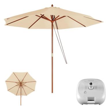 Imagem de Kit Ombrelone Madeira 2,4 Metros Guarda Sol Sombreiro + Base Plástica - Mor