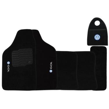 Imagem de Jogo Tapete Automotivo Carpete + Lixeira Gol G2 Bola 1995 à 2004 Soft Logo Bordado Preto 6 Peças