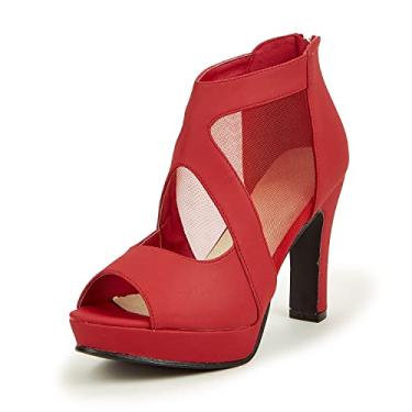 Imagem de GATUXUS Sandálias femininas de salto alto grosso plataforma Open Toe sandálias de salto alto sexy sandálias de tiras, B - vermelho, 7