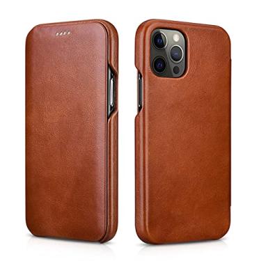 Imagem de Capa para iPhone 13 Mini/13/13 Pro/13 Pro Max, couro legítimo premium fólio flip livro suporte carteira à prova de choque capa com compartimento para cartão, marrom, 13 Mini 5,4 polegadas
