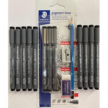 Imagem de STAEDTLER | Pigment Liner | Fineliner | Kit Completo com 12 Canetas | Lápis Mars Luminograph 2B | Borracha | Apontador