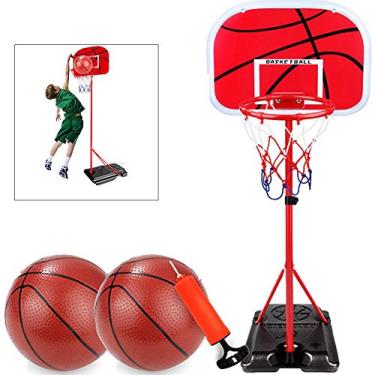 Imagem de Rack de cesta de basquete ajustável com suporte mini conjunto de tiro interno portátil com inflador para crianças de 3-6-8 anos, 1,7 m