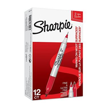 Imagem de Sharpie Marcadores permanentes de ponta dupla | Pontas finas e ultrafinas | Vermelho | 12 unidades