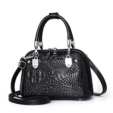 Imagem de Bolsa tiracolo feminina com alça superior pequena para mulheres bolsa de couro crocodilo bolsa de ombro moderna bolsas de ombro (preta), Preto