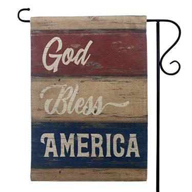Imagem de LINKWELL Bandeira de jardim vintage God Bless America patriótica juta dupla face 30 x 45 centímetros 4 de julho bandeira pequena para decoração de quintal decoração de casa ao ar livre GF03