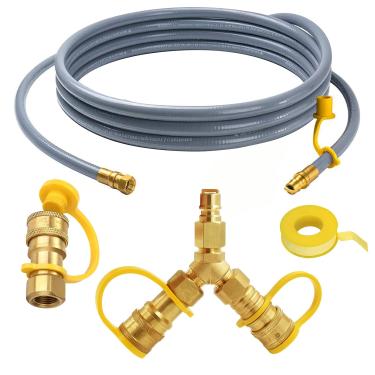 Imagem de MENSI Adaptador divisor Y de conexão rápida de propano 3/8 de 3 pés com mangueira de conexão a gás natural de conexão rápida de 3/8" com plugue rápido e conexões de flare fêmea de 3/8"