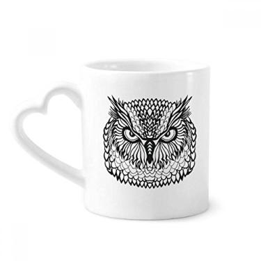 Imagem de Caneca de desenho de retrato de animal de coruja com olhos grandes caneca de café cerâmica copo de coração de vidro