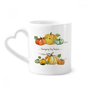 Imagem de Caneca com estampa de abóbora de desenho animado Dia de Ação de Graças caneca de café cerâmica copo de coração de vidro
