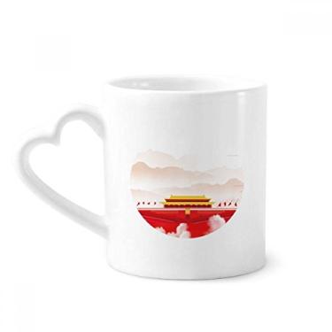 Imagem de Red Flag Tiananmen Mountain Fog Caneca de café cerâmica copo de coração de vidro