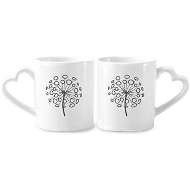 Imagem de Conjunto de canecas de porcelana para casal, dente-de-leão, com flores ornamentais, coração