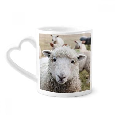 Imagem de Canecas de café com imagem de animal de ovelhas de organismo terrestre cerâmica copo com alça de coração presente de 355 ml