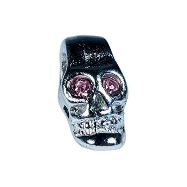 Imagem de Miçangas de caveira Paraccord Planet Platinum Metal Colorido Estilo Europeu com pedras de strass – de olhos (pacote com 10, rosa)