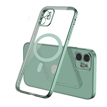 Imagem de Capa carregador magnético sem fio fashion chapeamento para iphone 14 13 12 11 pro xs max x xr 7 8 plus capa transparente de silicone, verde alpino, para iphone 7