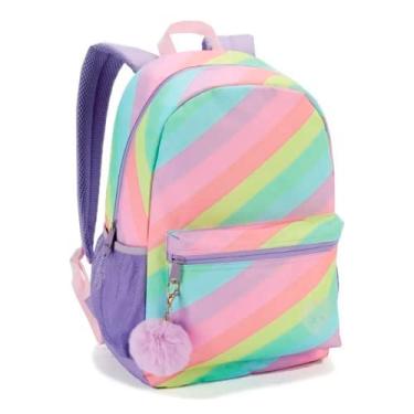 Imagem de Mochila Escolar Juvenil Feminina Tie Dye Com Pompom Denlex