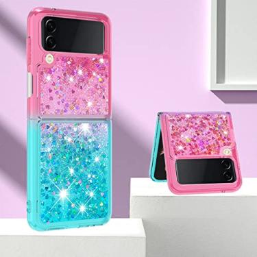 Imagem de Capa de areia movediça de luxo bling para samsung z flip 3 4 silicone glitter para samsung galaxy z flip 3 4 flip3 z flip4 capa à prova de choque, verde rosa, para samsung z flip 3