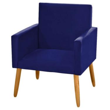 Imagem de Poltrona Cadeira Decorativa Nina Encosto Alto Tecido Sintético Azul Ma