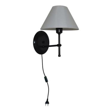 Imagem de Arandela De Parede em Alumínio e Cúpula de Algodão Para Sala, Quarto Cabeceira De Cama - Preto e Cúpula Branca
