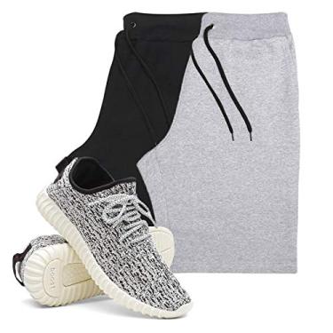 Imagem de KIT 2 Bermudas Masculina Moletom Conforto + Tenis Masculino Academia YZI - Bermudas Preto/Cinza GG - Tenis Cinza - 42
