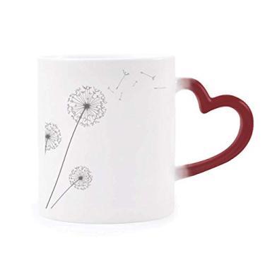 Imagem de Caneca de flor sensível ao calor com três plantas dente-de-leão que muda de cor vermelha