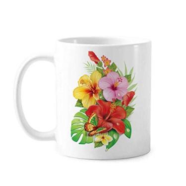 Imagem de Caneca de cerâmica de café de porcelana com flores de buquê de borboleta, melhor desejo, caneca de cerâmica
