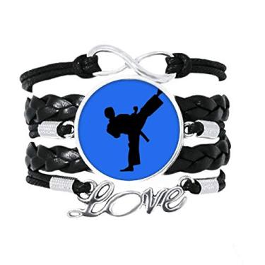 Imagem de OFFbb-USA Pulseira marcial com contorno japonês Taekwondo Love Acessório de couro torcido para presente