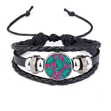Imagem de DIYthinker Pulseira Leaf Pink Sky Happy de couro trançado com corda trançada