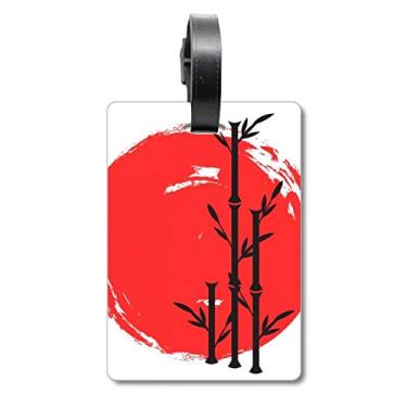 Imagem de Bolsa de mala abstrata japonesa vermelha preta com etiqueta para cartão de bagagem