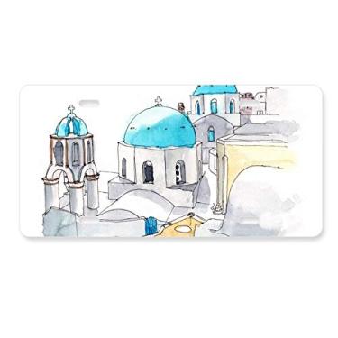 Imagem de DIYthinker Imerovigli Village em Santorini, Grécia, placa de licença decoração de aço inoxidável para automóveis