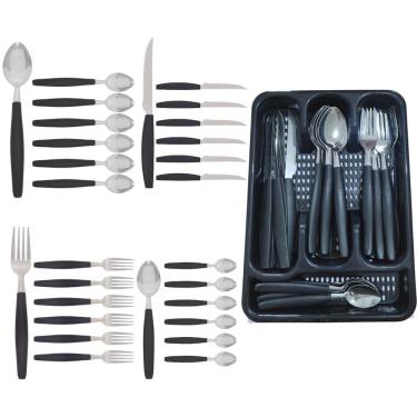 Imagem de Kit Faqueiro Berlim Preto Inox 24 Pçs C/ 1 Porta Talheres